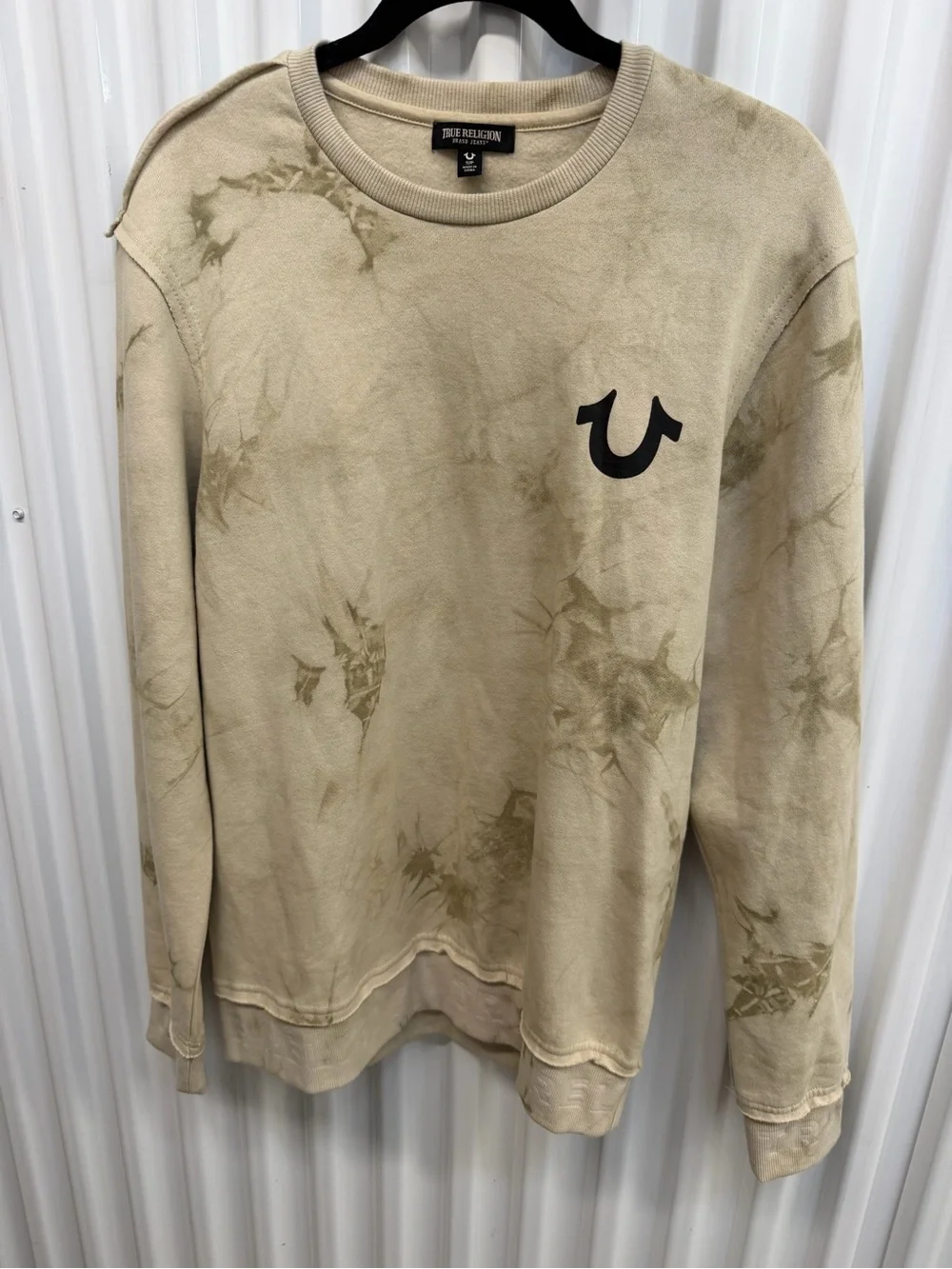 True Religion Tie Dye Horseshoe Sweatshirt Men Small Tan Beige